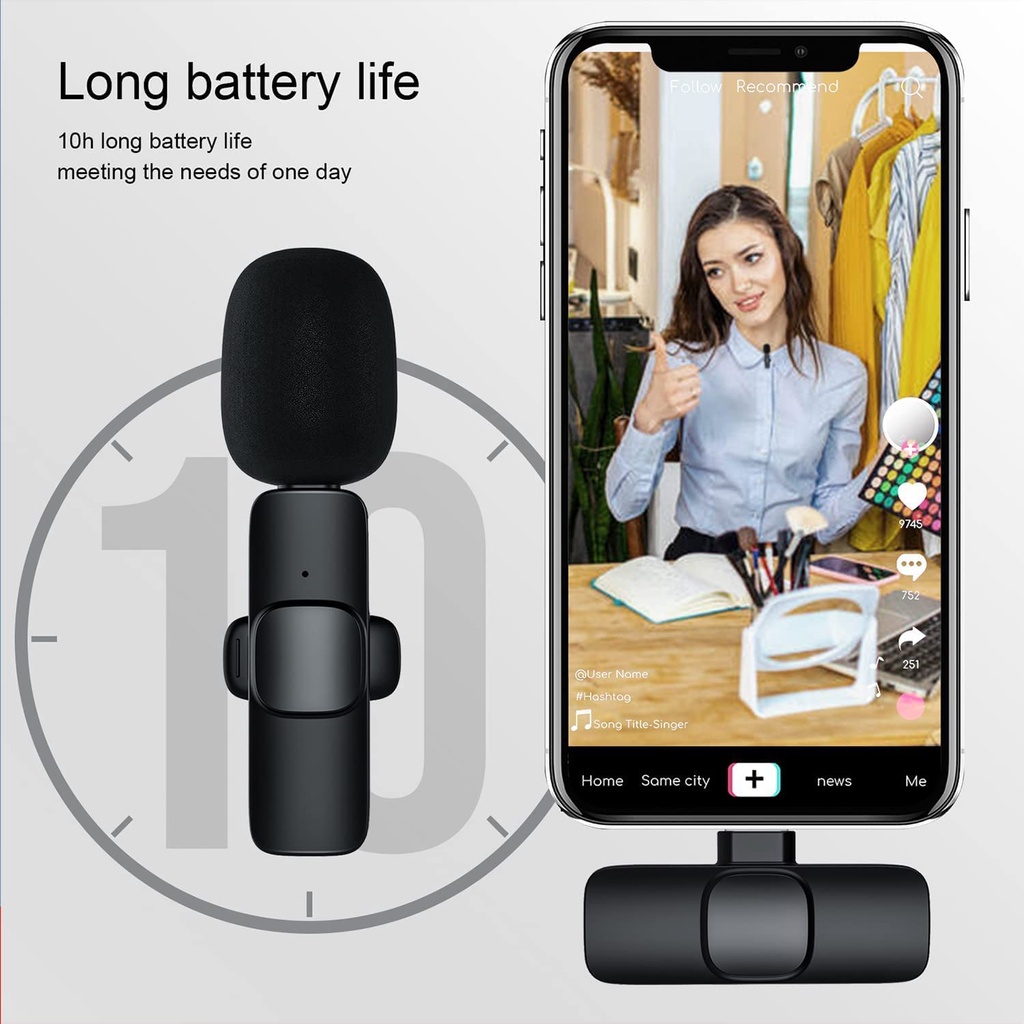 MICROPHONE WIRELESS CLIP ON SMARTPHONE VLOG LAVALIER MIC BLUETOOTH K8 K9 TAFFSTUDIO