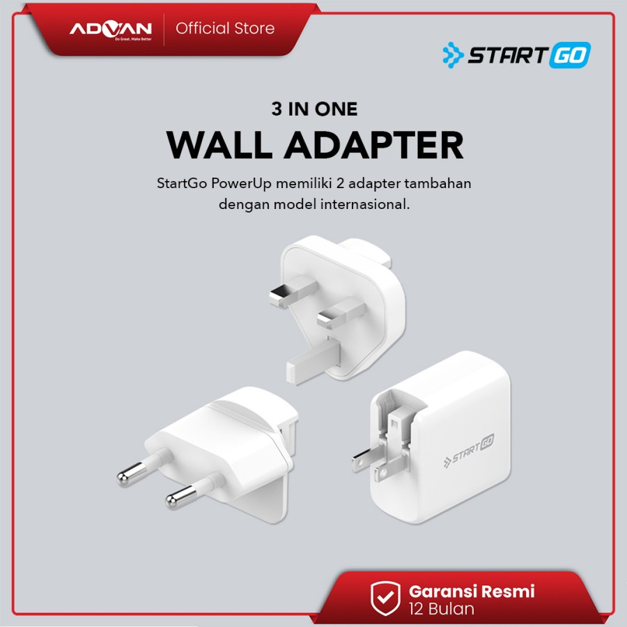 Kepala Charger ADVAN STARTGO PU65W 65Watt 3A GaN QC3 PD3.0 USB A USB C