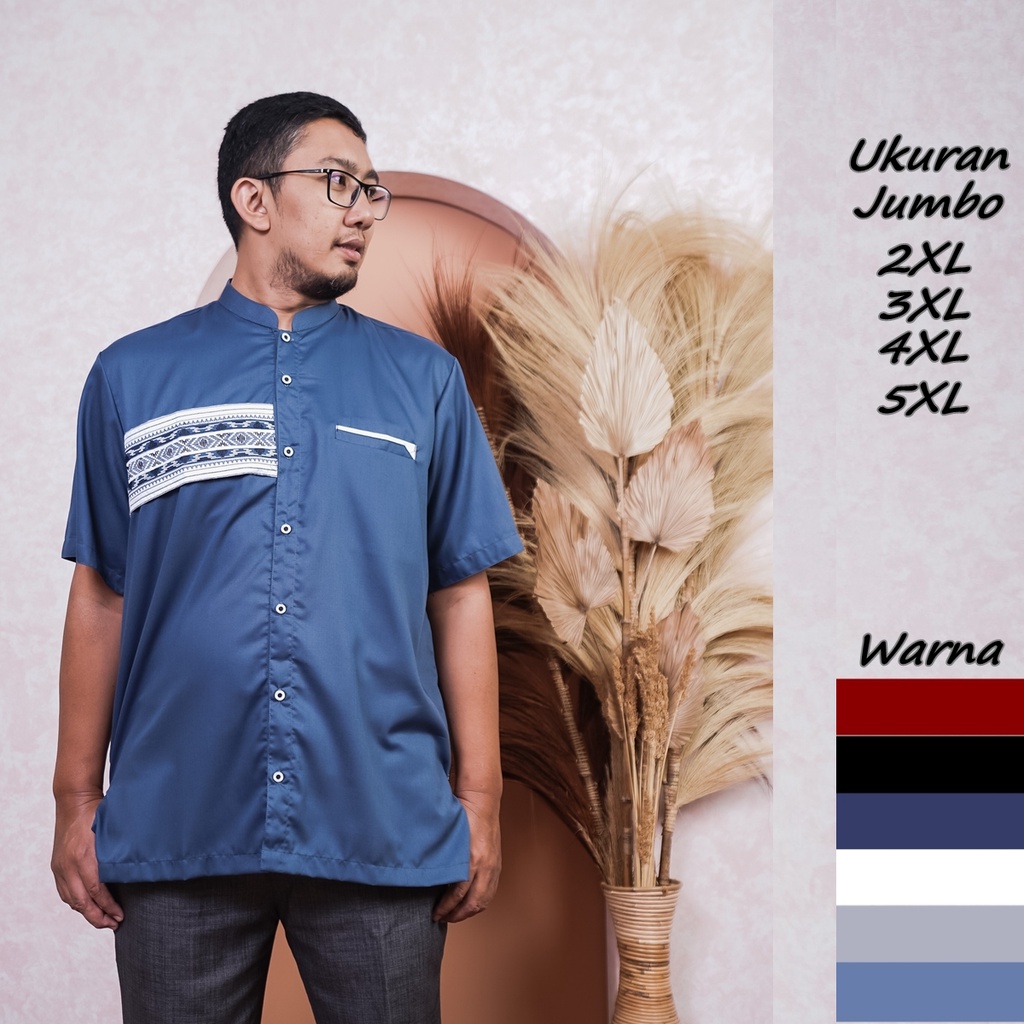 Baju Koko Jumbo Pria Dewasa Bordir Terbaru Big Size Ukuran 4XL 5XL  Kemeja Pria Fashion Muslim Lenga