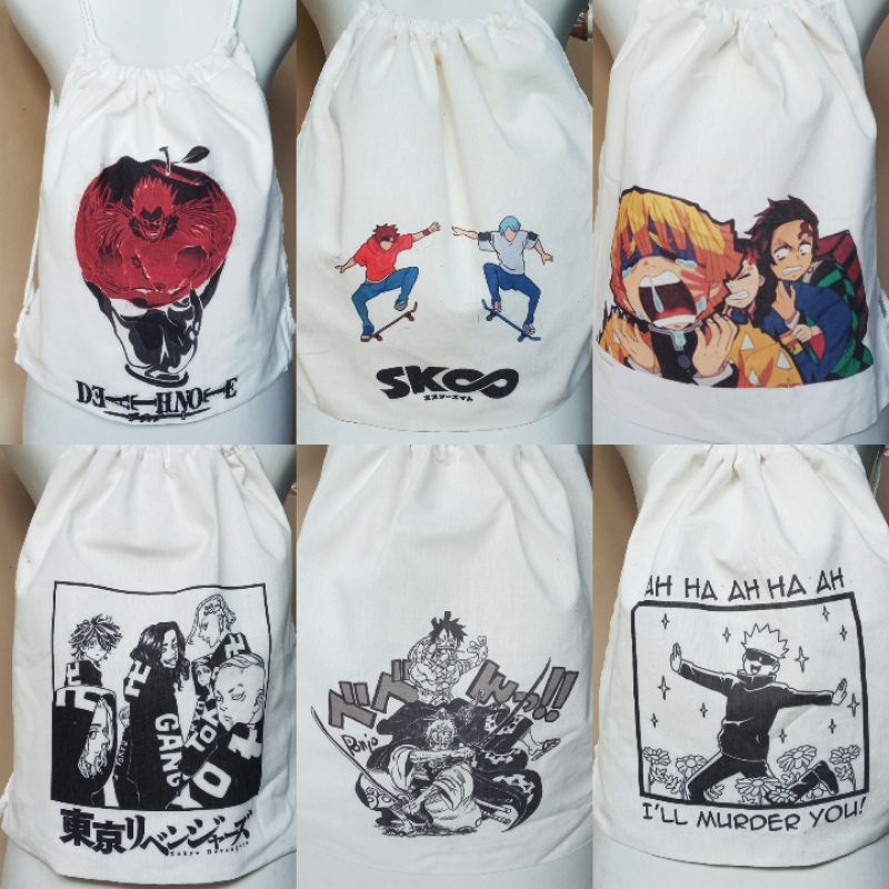 Stringbag string bag tas ransel serut anime resleting tas tempat bola tas olahraga pria wanita tas f