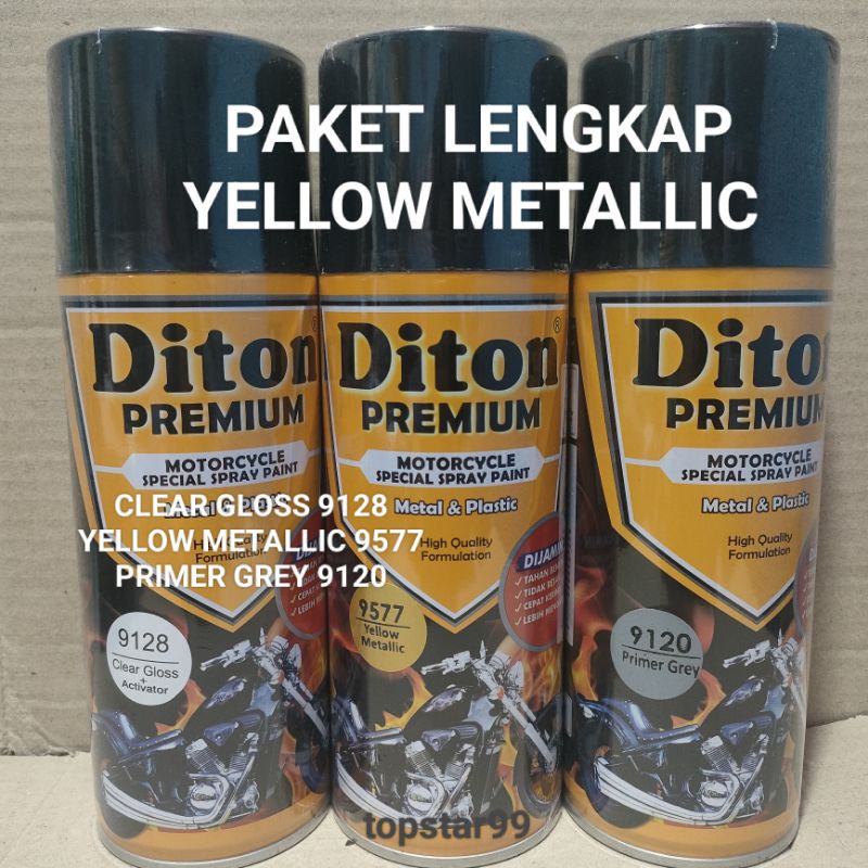 Pilok Cat Diton Premium Paket Lengkap 3 Kaleng Yellow Metalic Kuning Metalik 9577 Primer Grey Epoxy 9120 Clear Glossy 9128 400cc Pilox Paketan Cat Semprot Special Spray Paint