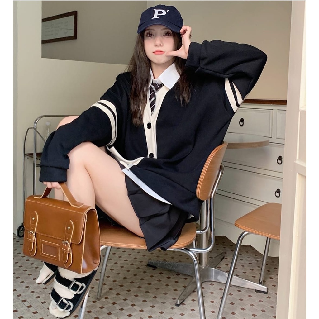 Sweater Cardigan Wanita - STRIPY OUTHER CARDIE Oversize - Sweater Outwear Kekinian Big Size