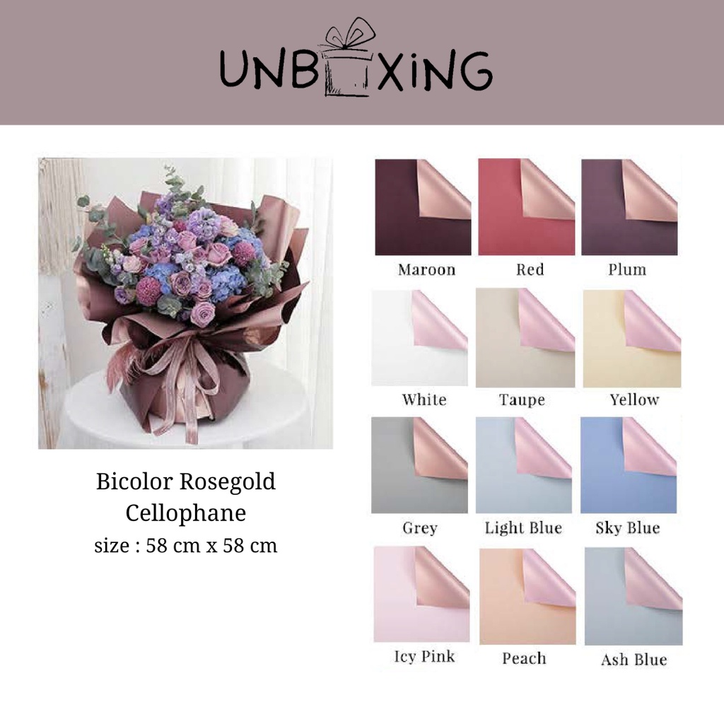 

kertas buket bunga cellophane bucket wrapping paper florist bicolor rosegold