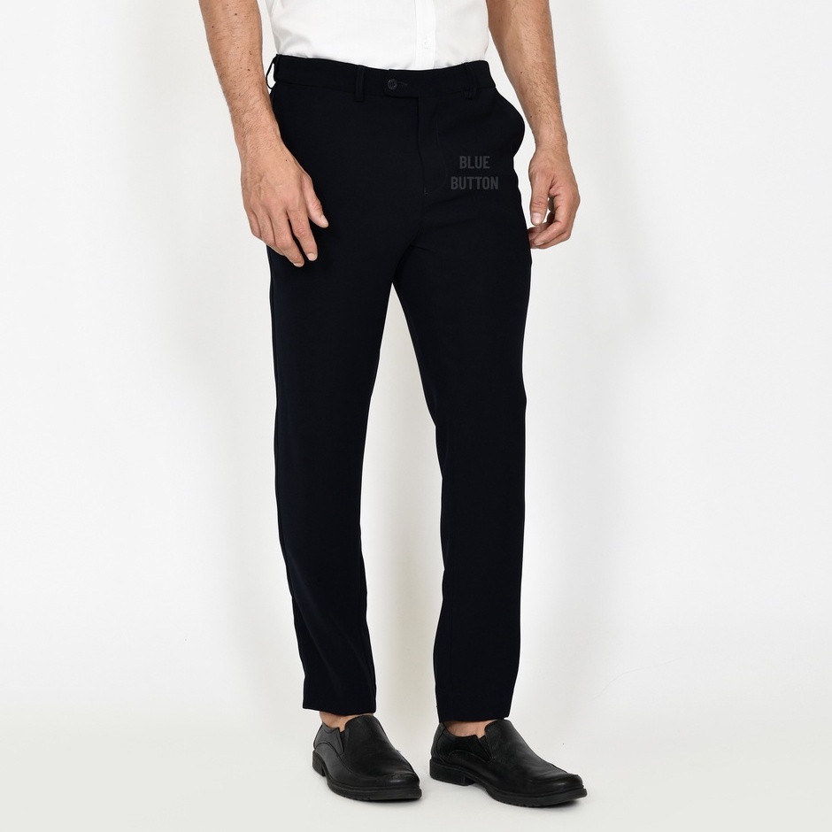 BlueButton Smart Celana Panjang Bahan Pria Slim Fit Formal Kerja Celana Kantor - Navy