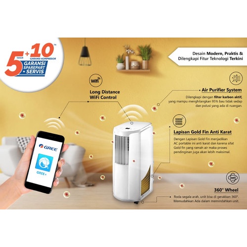 GREE AC Smart Portable 1 PK GPC-09P1 with Air Purifier System dan Wifi Control