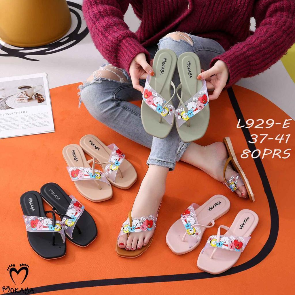 Sandal Jepit Jempol Flat Teplek Wanita Motif  BTS21 Printing Lucu Import MKY L929-E 37-41