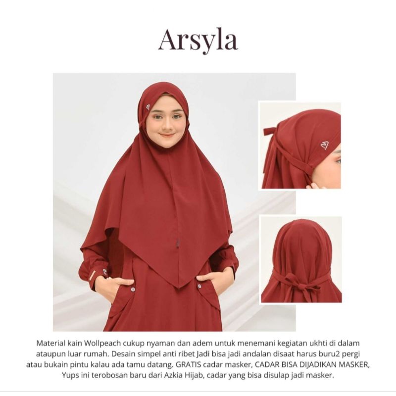 Azkia Hijab - Bergo Arsyila bergo daily wollpeach M,L, XL original bisa COD