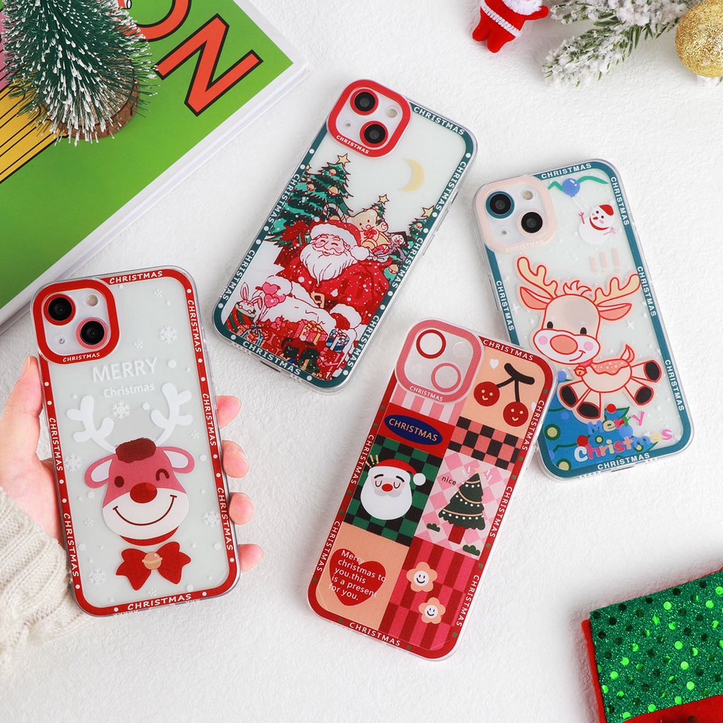 Soft Case Silikon TPU Transparan Motif Natal Untuk IPhone 14 13 12 11 Pro XS X MAX XR 6S 7 8 Plus Mini