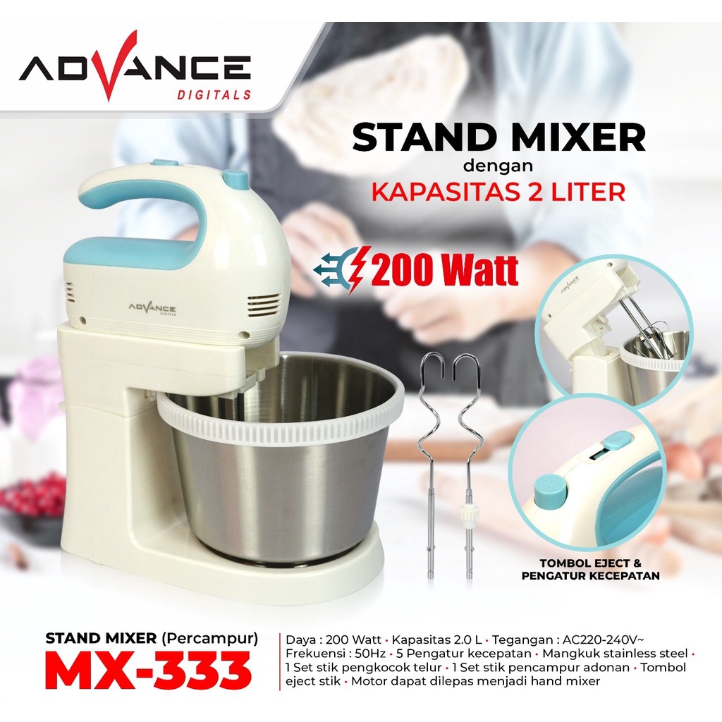 Advance Stand Mixer Kapasitas 2 Liter MX-333 Standing Mixer 200W MX333