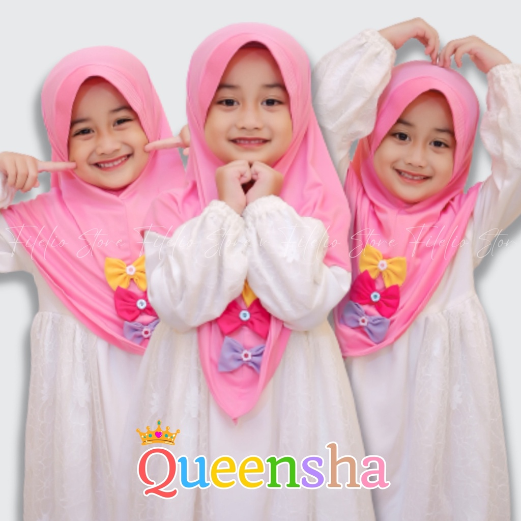 Hijab Anak Anak Ped Polos Variasi Pita Tiga / Jilbab Anak Murah / Jilbab Hijab Anak Bayi Perempuan