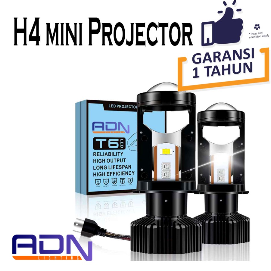 ADN.in Lampu LED H4 mobil motor T6 Mini Projector ADN Original