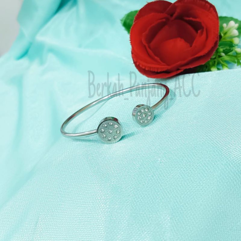 GELANG TITANIUM BULAT MATA MCI perhiasan super berkelas fashion korea anti karat dan anti luntur