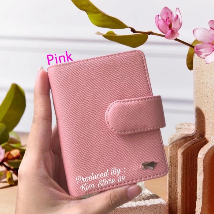 TERMURAH Dompet Kartu Card Holder kancing pria wanita - Pink