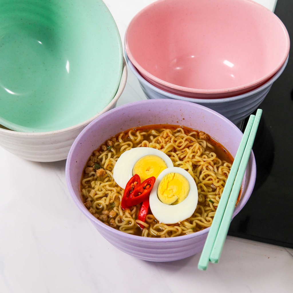 AIUEO Piring Makan Set 14cm Free Mangkok Set Wheat Straw Aesthetic Estetik Plastik