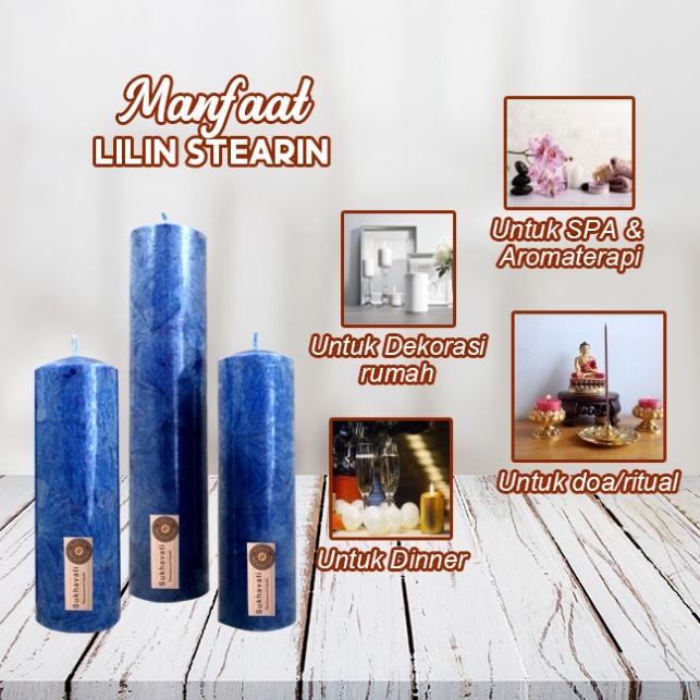 Lilin Biru Stearin Palm Candle Marble Kristal Sukhavati Serbaguna - 12 cm