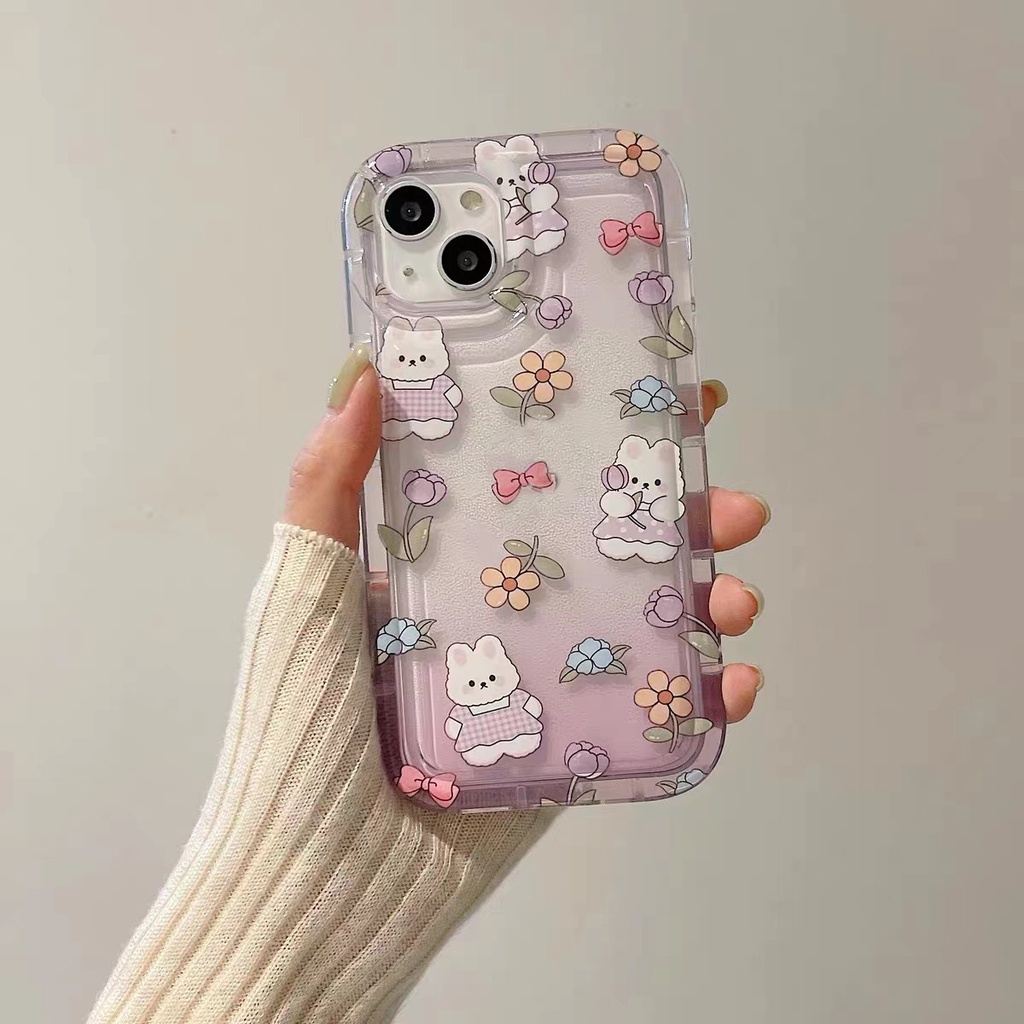 Soft Case Silikon TPU Transparan Motif Bunga Beruang Untuk IPhone 13 12 14 11 Pro X XR XS Max 6 6S 7 8 Plus