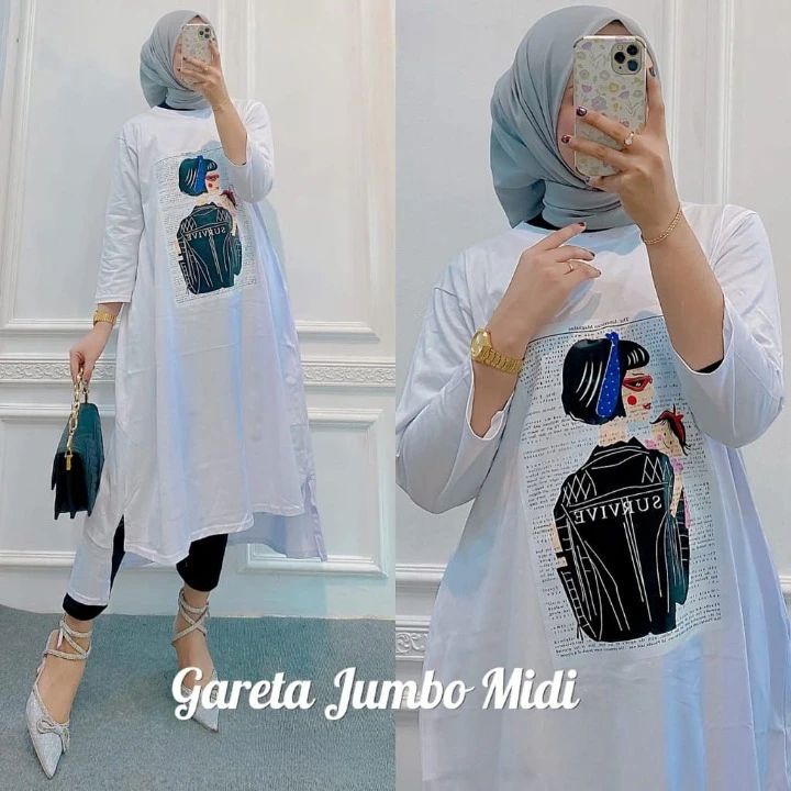 GARETA MIDI DRESS M L XL XXL DAPAT GAMIS WANITA ( TIDAK TERMASUK HIJAB ) GAMIS TERBARU BAHAN KAOS KA