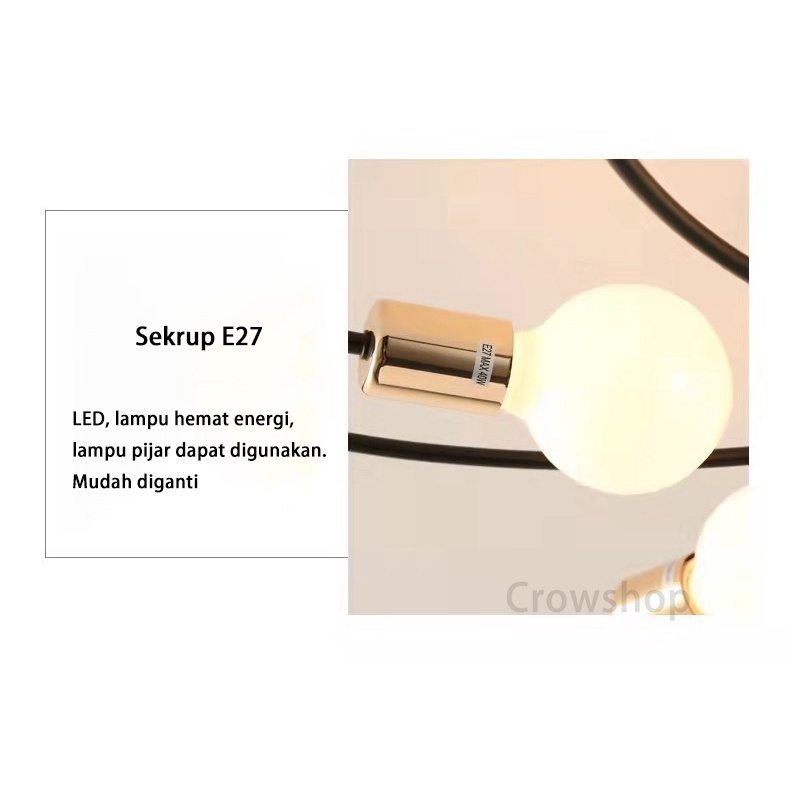 Lampu Plafon 3/6/8 Led E27 Industrial Bahan Besi Untuk Plafon Ruang Tamu Modern minimalist Ceiling lamp (Bohlam Tidak Termasuk)