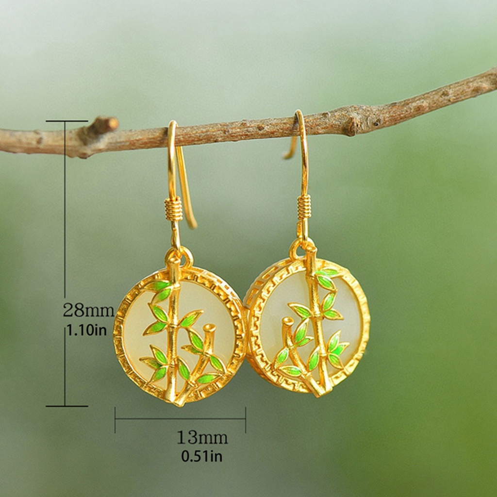 Fancyqube Anting Gantung Batu Giok Hetian Imitasi Bentuk Bulat Gaya Vintage Untuk Wanita