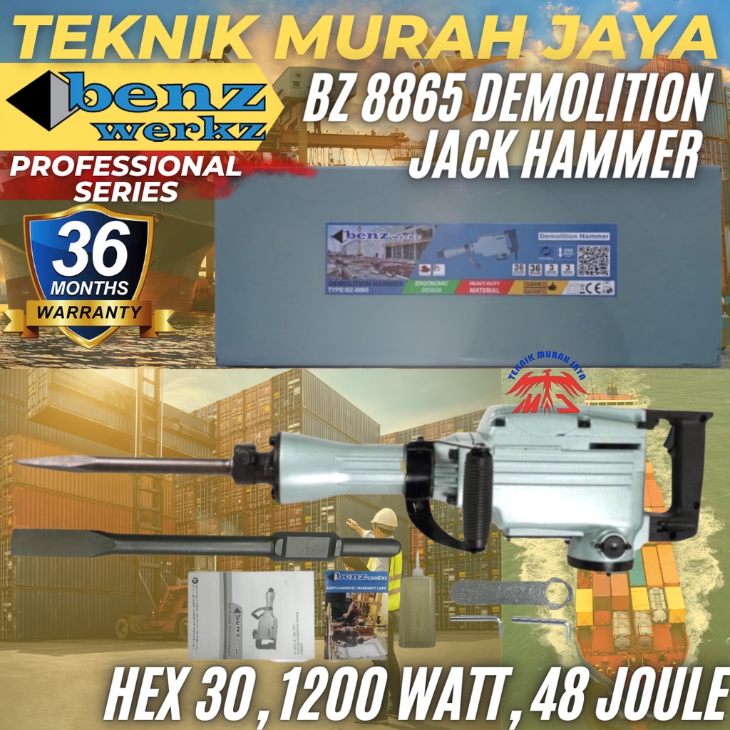 BENZ BZ8865 Mesin Bor Bobok Beton Demolition Jack Hammer HEX 30 1200 W