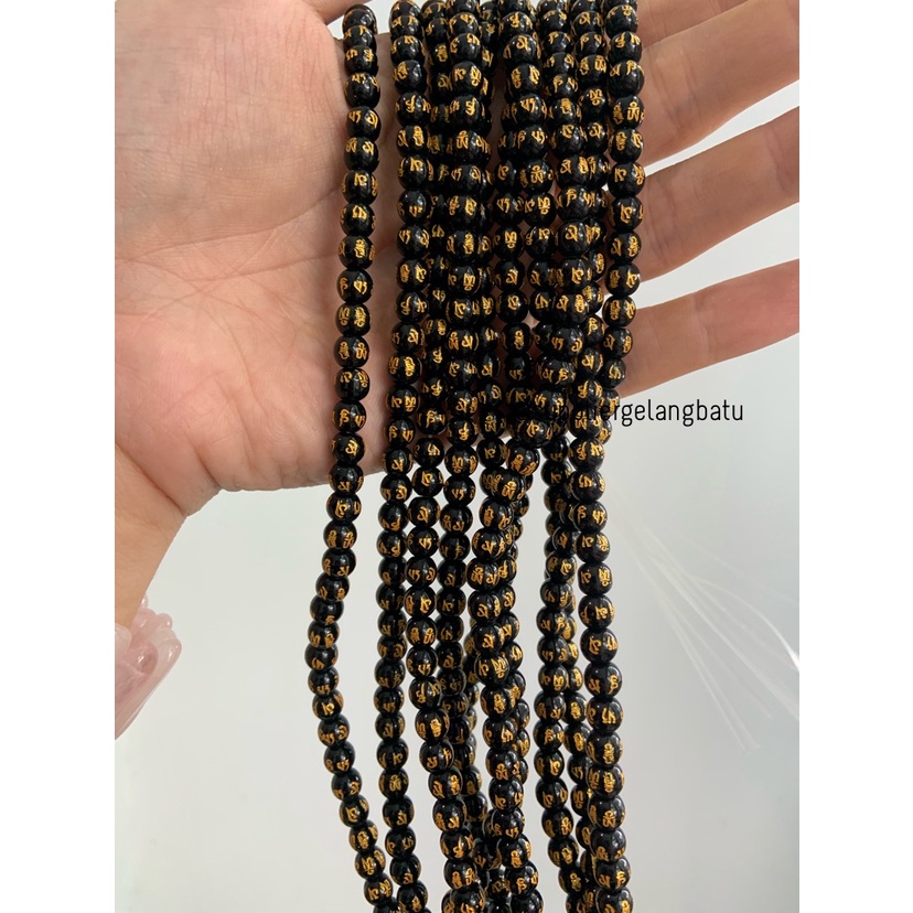 renceng batu tibet hitam lucky bead black gold 6mm kalung gelang suply