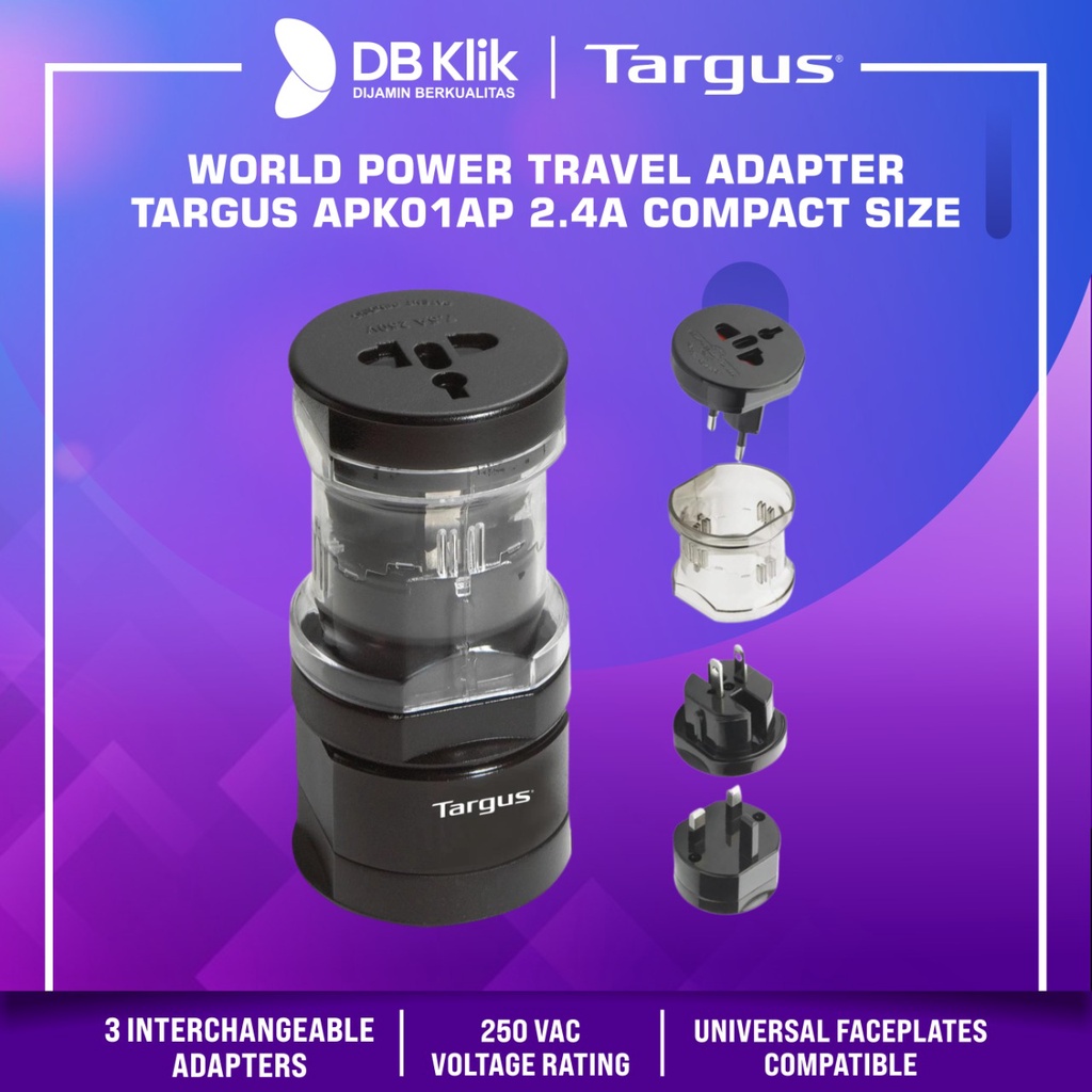 World Power Travel Adapter Targus APK01AP 2.4A Compact Size