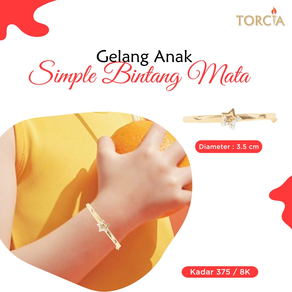 Gelang Bayi dan Anak Emas Asli Simple Bintang Mata Kadar 375 Torcia