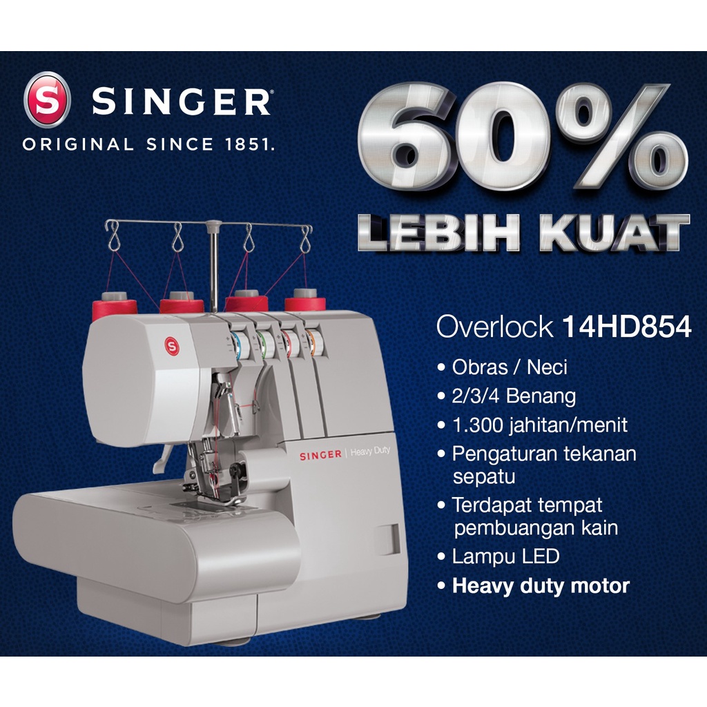 Mesin Jahit Singer 14Hd854 Heavy Duty Mesin Obras Portable Multifungsi