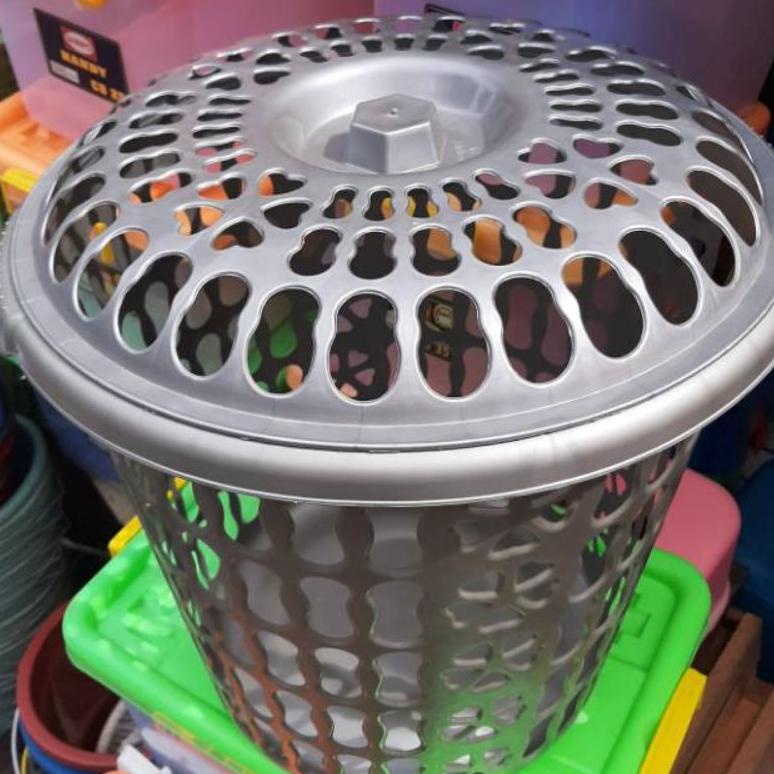PRODUK- KERANJANG BAJU KOTOR / KERANJANG PLASTIK / KERANJANG LAUNDRY BULAT SILVER .