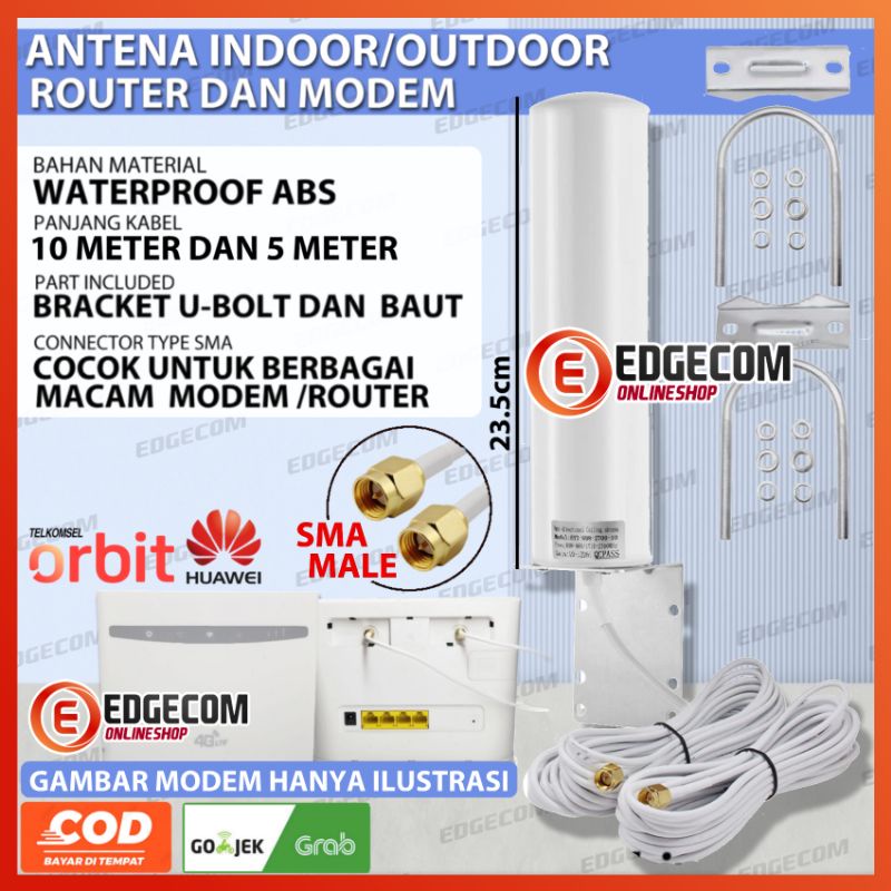 Antena Penguat Sinyal Router Modem B310, B311, Orbit Star, Orbit Pro , TPLINK 6400 SMA Dual Port  / Antena OMNI Outdoor