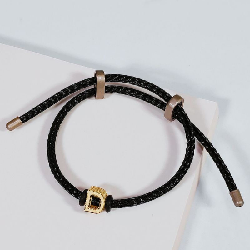 Gelang Tali Inisial Huruf D Balok Elegant Emas Asli