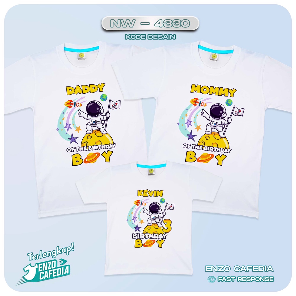 Baju Couple Keluarga | Kaos Family Ulang Tahun | Kaos Motif Astronot NW 4330 | Gratis Custom Tulisan