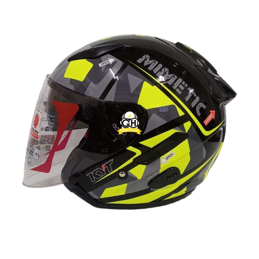 KYT GALAXY MOTIF FLAT R SERI 4 BLACK YELLOW FLUO HELM HALF FACE ORIGINAL