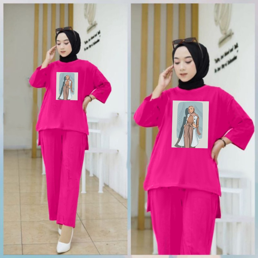 Setelan Tunik Hijab Long Cardigan /Set Blouse LD 110