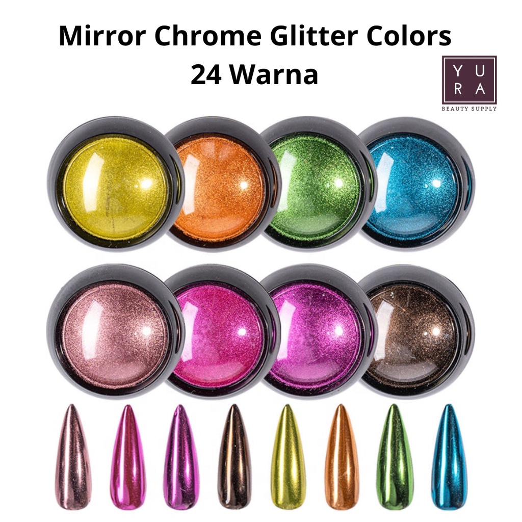 Mirror Chrome Glitter Colors 24 warna Bubuk Kutek Nail art/ Bubuk glitter Padat Decoration Kuku