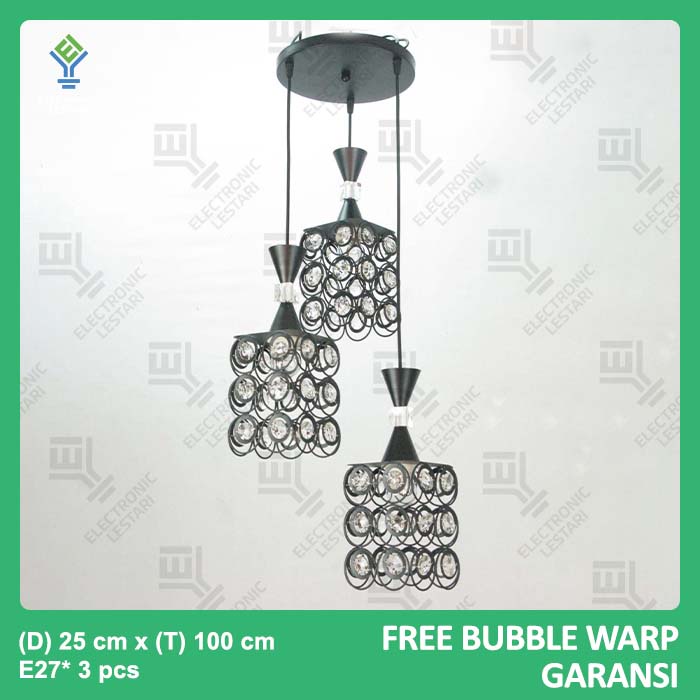 Lampu Gantung Minimalis Kristal Ruang Tamu Void Tangga Hias Besi Hitam 37411