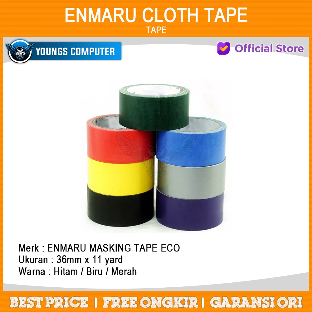 Lakban Kain Warna ENMARU CLOTH TAPE 36mm x 11 yard (Black Blue Red)