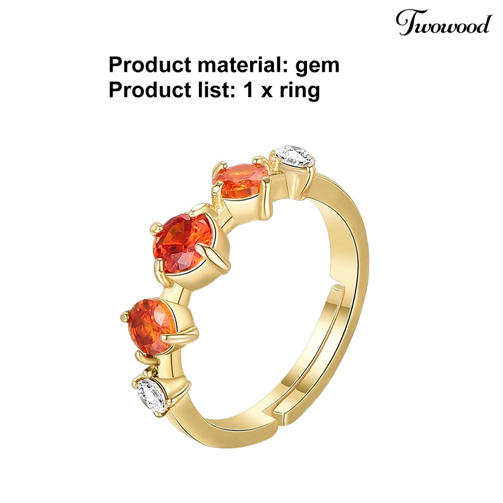 Cincin Berlian Imitasi Adjustable Warna Orange Gaya Vintage Untuk Wanita