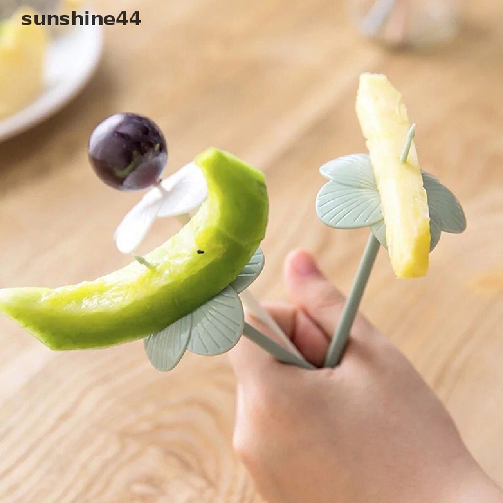 Sunshine 10pcs Garpu Buah / Kue / Bento Mini Bentuk Bunga Untuk Anak