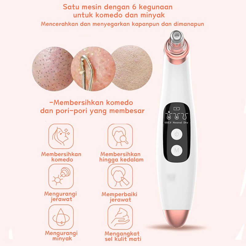 Alat Penyedot Komedo Vakum Penyedot Komedo/Blackhead Remover/Alat pembersih komedo USB Tiga mode Pembersihan Mendalam 6 pengisap kecantikan