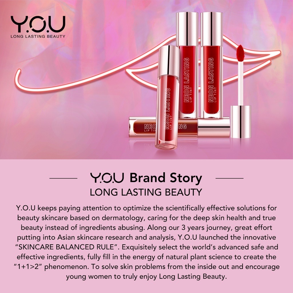 YOU Neon Lasting Lip Tint Indonesia / 2.5g / Long Lasting 12H Easy Application Moisturizing Lip Stain Casual Dynamic Urban Disco Red Hot / Lipstick Lips Stain Matte Velvet Clay Cream Serum Balm / Kosmetik Bibir Cosmetic Makeup Face Make Up / Y.O.U Series