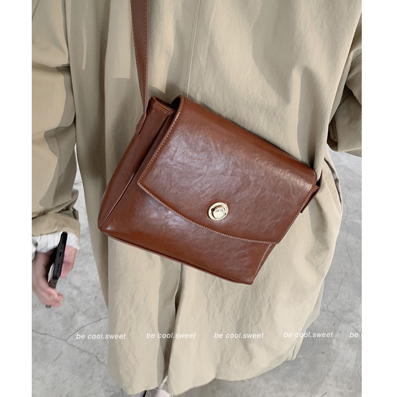 Suhao French niche tas retro wanita 2022 baru fashion high-end tas kotak kecil all-match in one-shoulder messenger bag