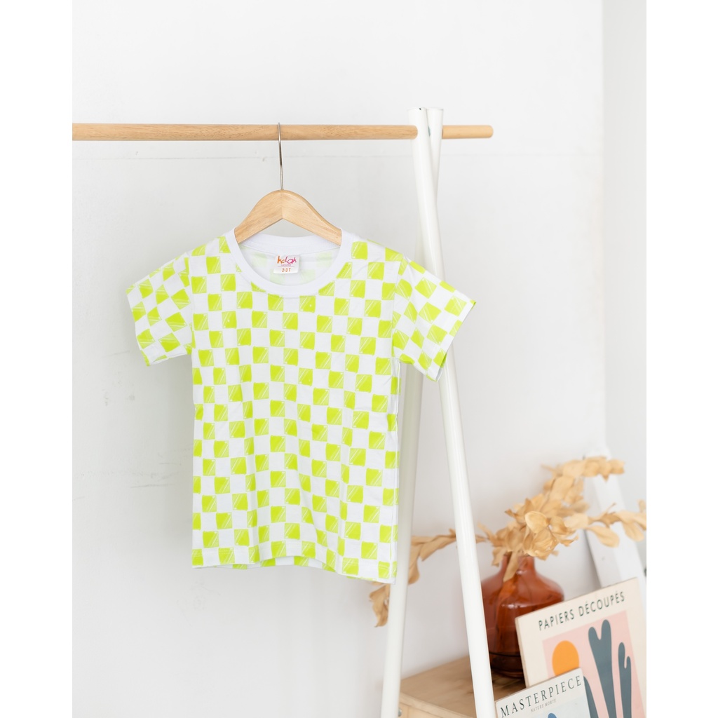 Baju Kaos Anak Laki-laki & Perempuan | Baju Anak Warna-warni | Baju Anak Kotak-kotak Lime | Kotak-ko