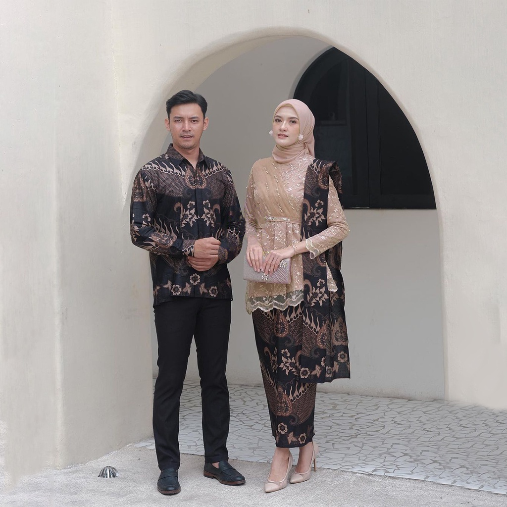 NAYAKA BATIK - Batik Couple Felina Set Pakaian Couple Kondangan Kebaya Modern Kebaya Wisuda - Baju Couple Batik Wanita Pria - Couple Kebaya Brukat Zafina