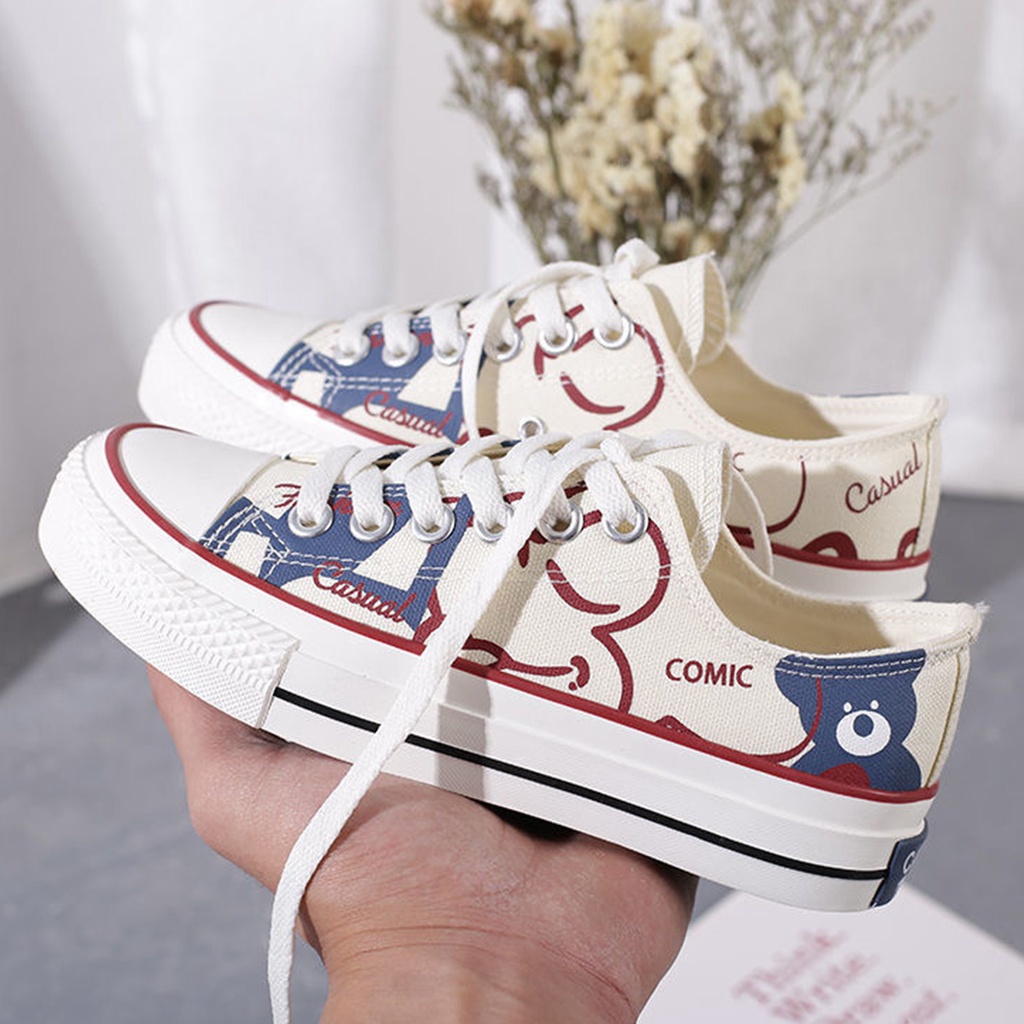 Sepatu Kanvas Wanita Casual Bertali Terbaru Motif Lucu Fashion Cewek Import