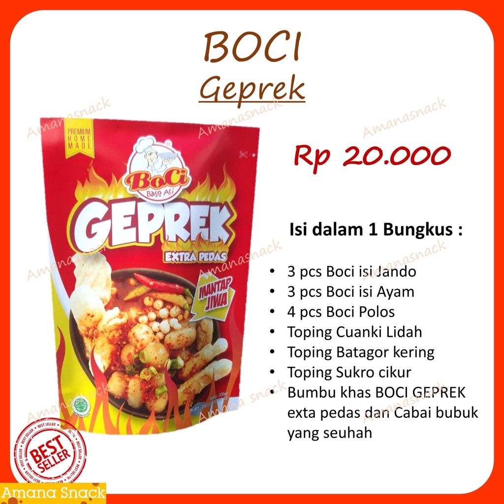 Paket 12 pcs Boci mantap jiwa, geprek, korean, white Curry tulang rangu original dan geprek