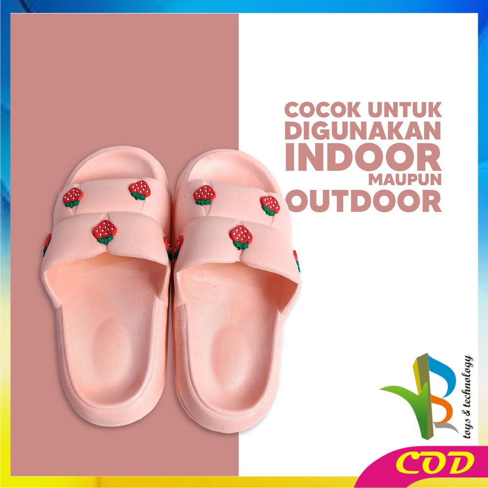 RB-S50 Sandal Selop Wanita Bahan PVC Motif Strawberry Korean Style Elastik Empuk Anti Slip / Sendal Jelly Soft Slipper Import