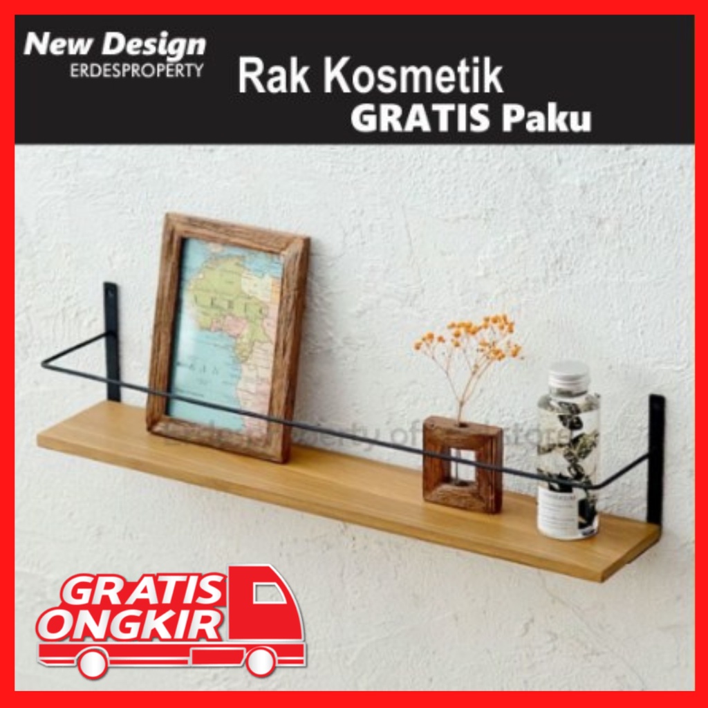 Rak Kosmetik / Kamar Ambalan Kayu Minimalis Dekorasi Dinding Gantung Rak Make Up Serbaguna Gantung K