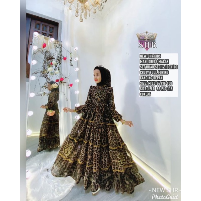 NEW MAXY DRESS SHR KIDS SET HIJAB LEOPARD BY SYAHIRA