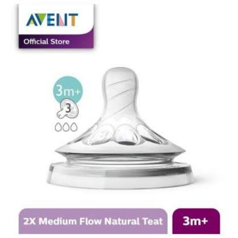 Avent Teet Natural 2.0 Medium Flow 3m+ 2pcs / Dot Botol Susu Bayi